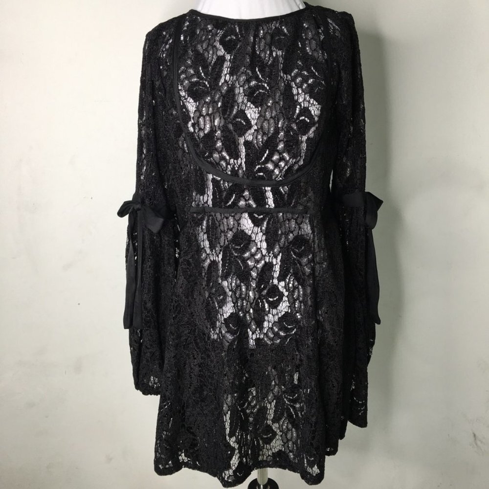 New Free People Women's Black Boho Lace Long Sleeve Dress Size Small - Picture 1 of 15